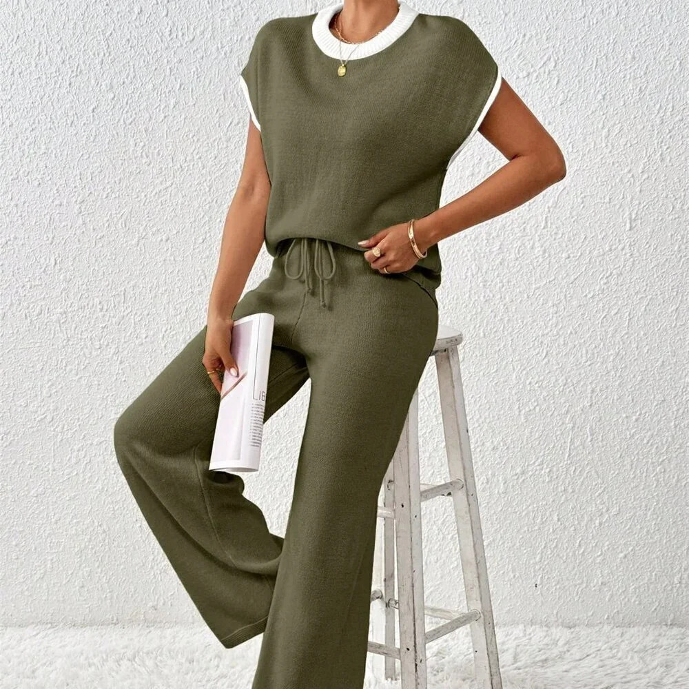Army Green Women's Loose Knit Sweater & Drawstring Pants Set - Picture 4 of 7